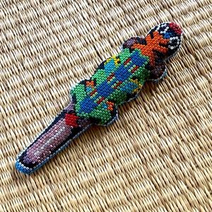 Vintage Folk Art beaded chameleon